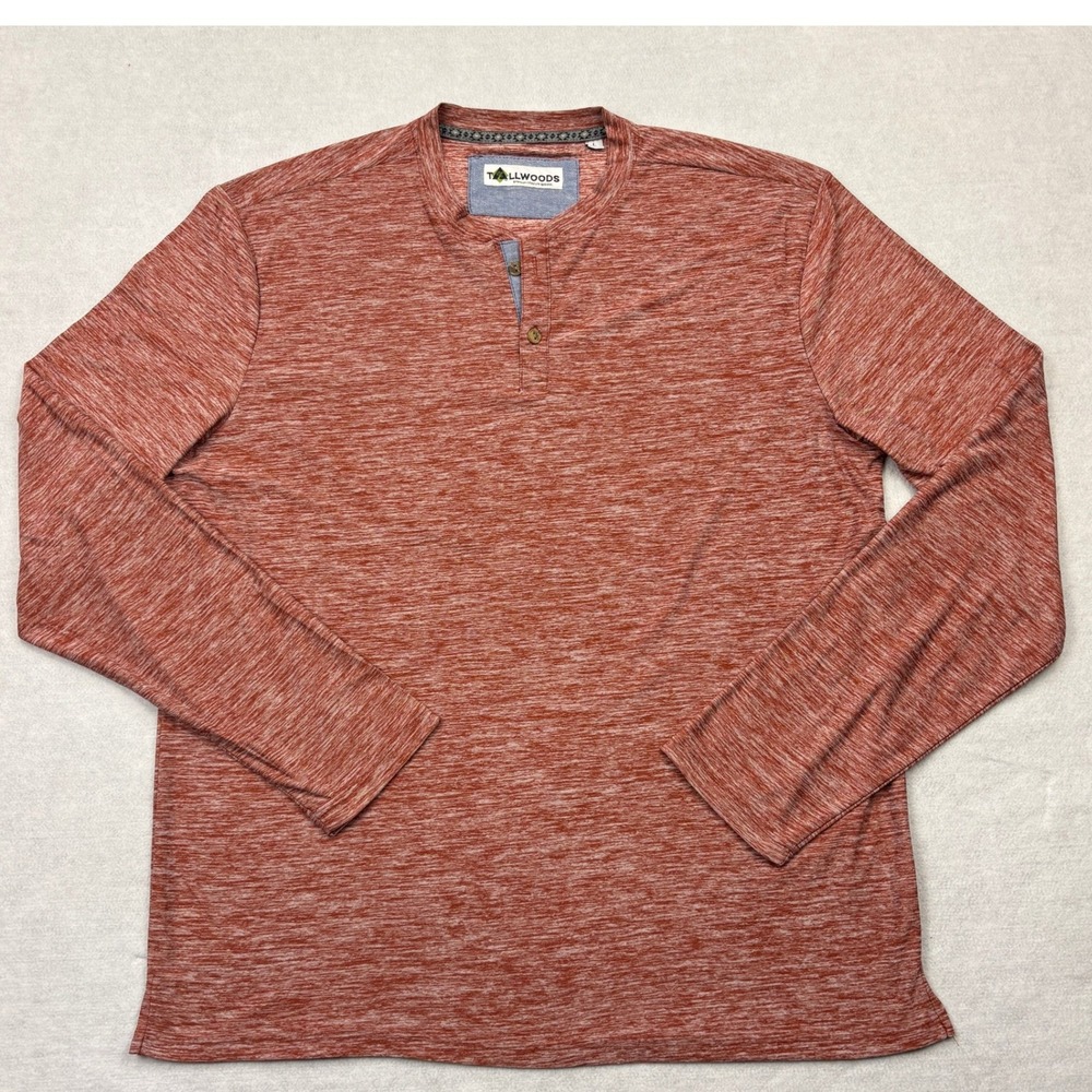 Tallwoods Men's Large Long Sleeve Henley Shirt‎ Burnt Orange Heathered Casual L